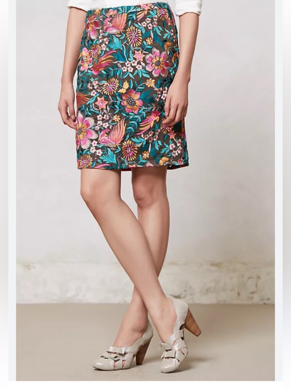 Anthropologie Yuana Barashi Embroidered Pencil Skirt